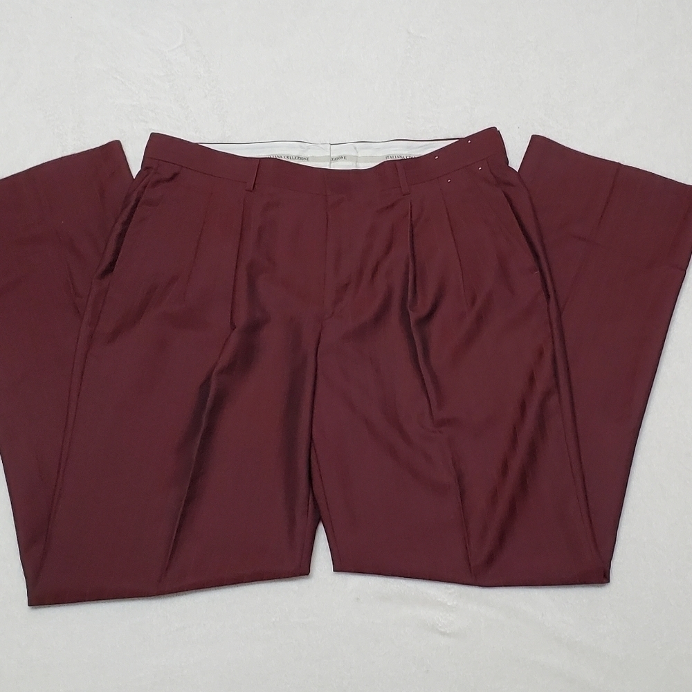 PALLINI Deep Red Satin Striped Three-Piece Suit Jacket Vest Pants Regular Fit - Picture 11 of 16